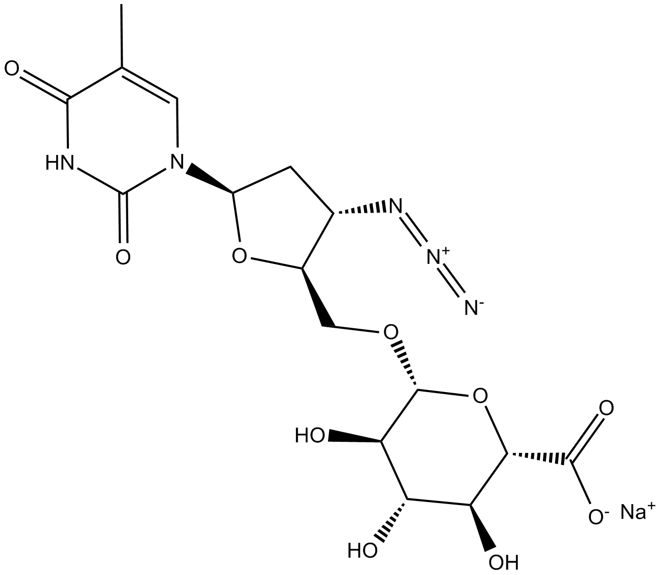 3'-Azido-3'-deoxythymidine β-D-glucuronide (sodium salt) Chemical Structure