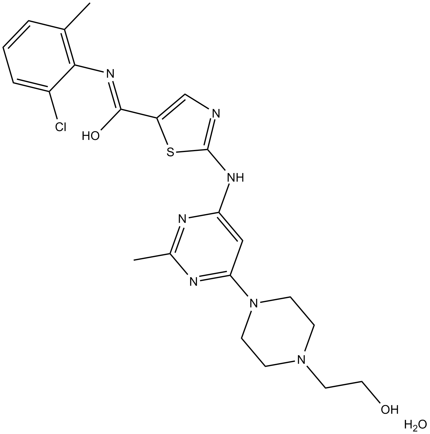 Dasatinib Monohydrate Chemical Structure