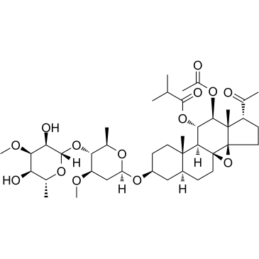 3-O-beta-Allopyranosyl-(1->4)-beta-oleandropyranosyl-11-O-isobutyryl-12-O-acetyltenacigenin B Chemical Structure