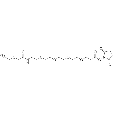 Propargyl-O-C1-amido-PEG4-C2-NHS ester Chemical Structure