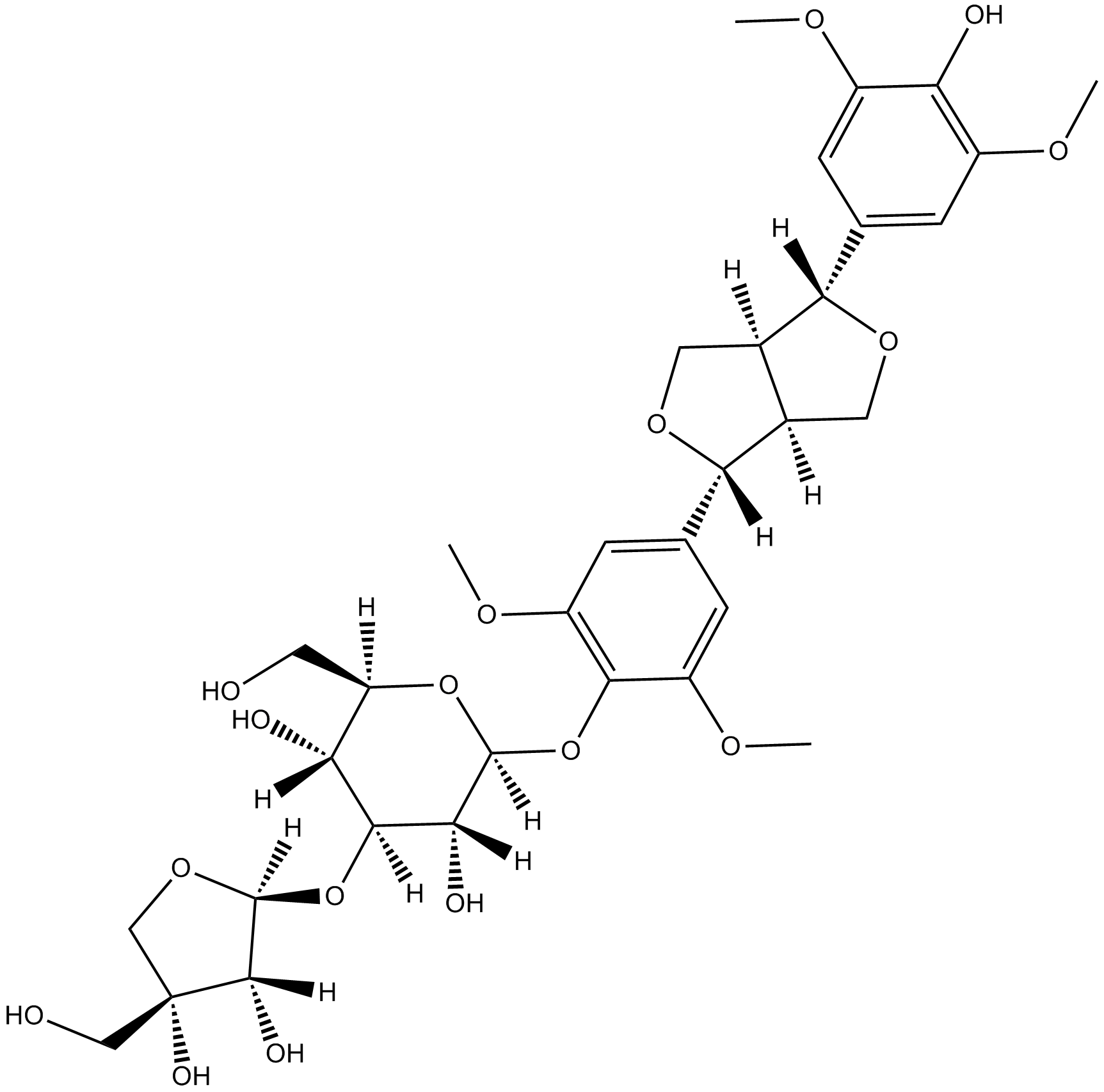 (-)-Syringaresnol-4-O-β-D-apiofuranosyl-(1→2)-β-D-glucopyranoside Chemical Structure